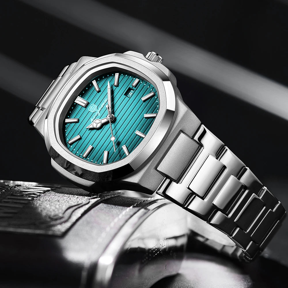 PAAZOMU Luxury Watch Business Waterproof Male Clock Luminous Date Stainless Steel Square Quartz Men Watch reloj hombre 2024 New