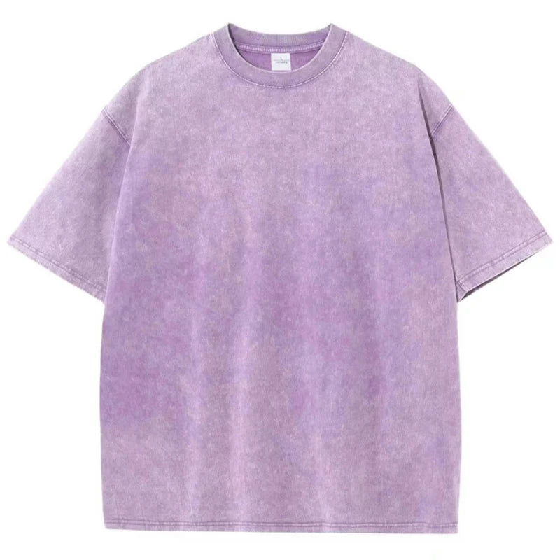 Men's Summer T-shirt 230G Heavy Cotton Vintage Washed T-Shirts Oversized Short Sleeve Loose Streetwear Short Sleeve Tops Tee