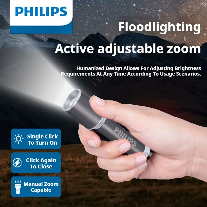 2025 New Philips SFL2251 EDC Fashionable Aluminum Flashlight Replaceable Battery Zoomable Mini Size Suitable for Outdoor Camping