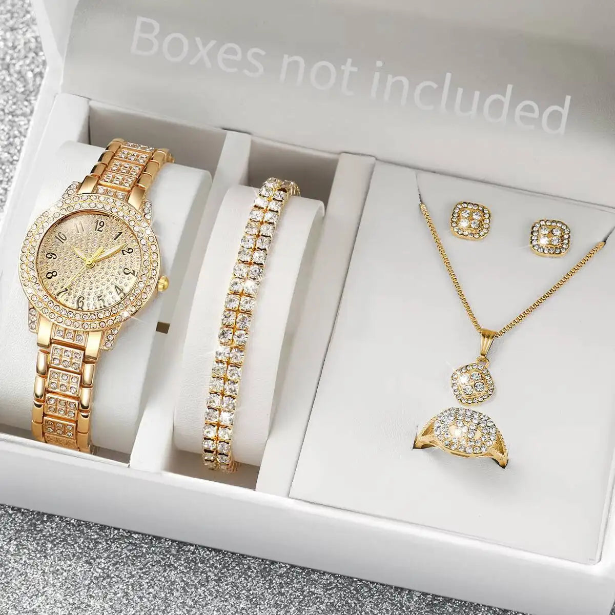 6PCS/Set Luxury Full Diamond Women Watches Fashion Ladies Quartz Wristwatch Jewelry Set Reloj Mujer（Without Box）