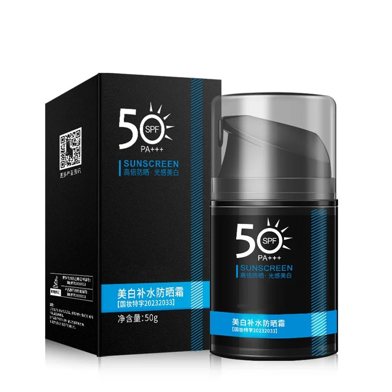 Men's exclusive outdoor sunscreen SPF50+ for protecting against UV rays, refreshing and hydrating, suitable for the entire body.