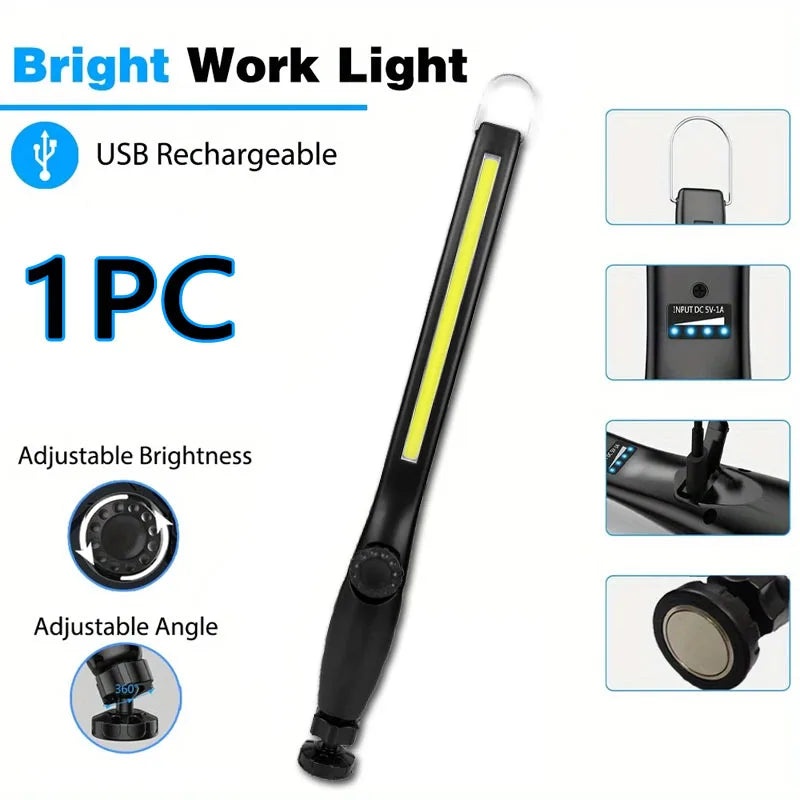 Multifunctional COB Flashlight With Magnetic USB Rechargeable LED Work Lights Stepless Dimming Emergency Car Repair Flashlights