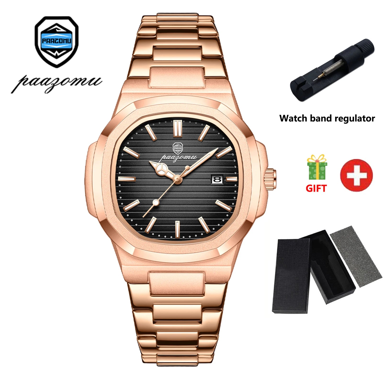 PAAZOMU Luxury Watch Business Waterproof Male Clock Luminous Date Stainless Steel Square Quartz Men Watch reloj hombre 2024 New