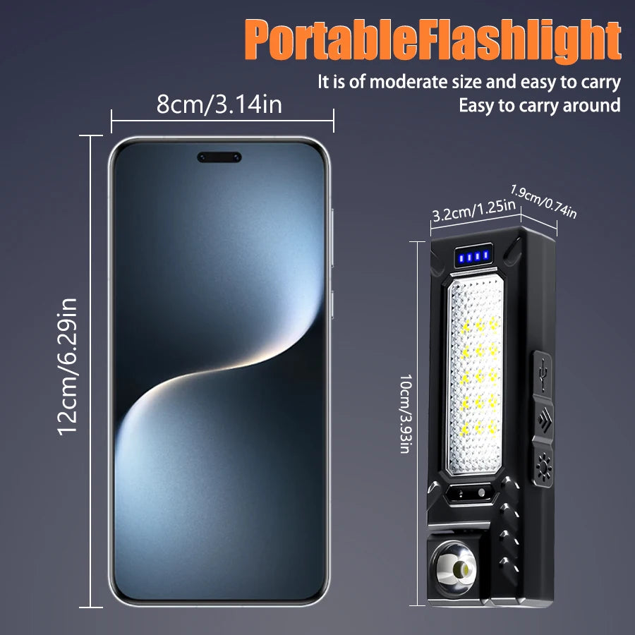 MINI USB Rechargeable LED Flashlight Portable Tail magnet flashlight Super Bright Camping Lantern Side COB emergency light