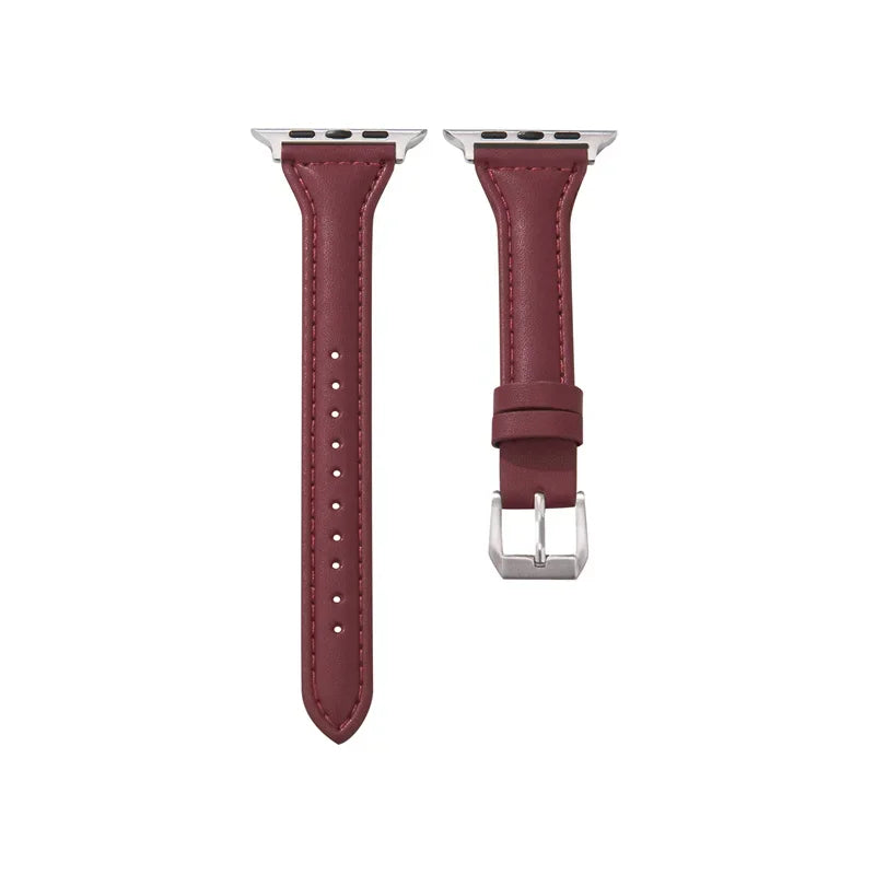 Slim leather strap for Apple Watch band ultra-2 49mm series 7 8 9 41mm/45mm 38mm/42mm Wrist bracelet iWatch SE 6 5 4 3 40mm/44mm