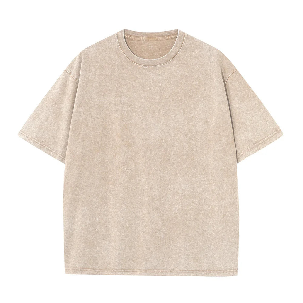 Men's Summer T-shirt 230G Heavy Cotton Vintage Washed T-Shirts Oversized Short Sleeve Loose Streetwear Short Sleeve Tops Tee