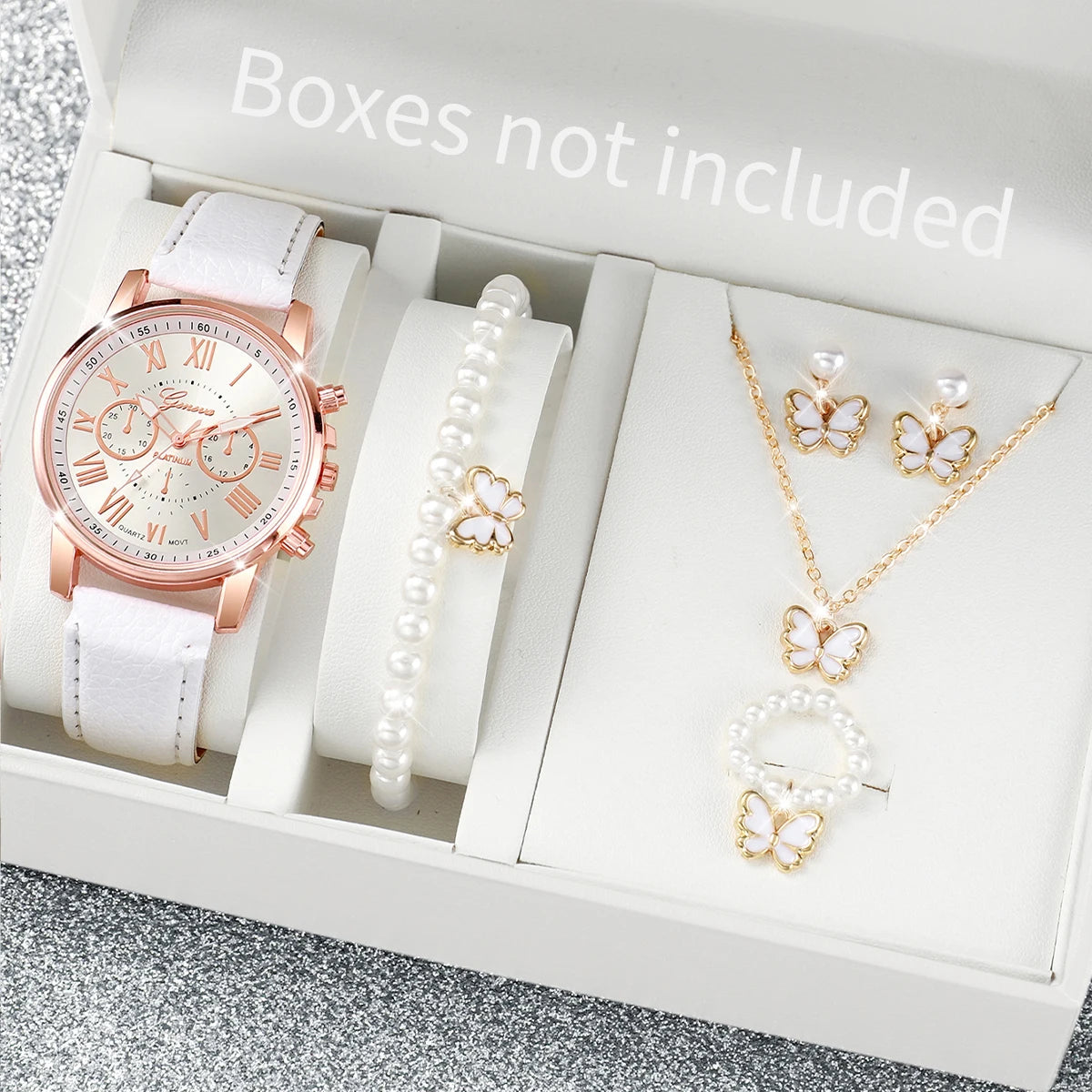 5/6PCS Luxury Women Watches Jewelry Set Fashion Roma Dial Ladies Leather Band Quartz Watch Relogios Feminino（Without Box）