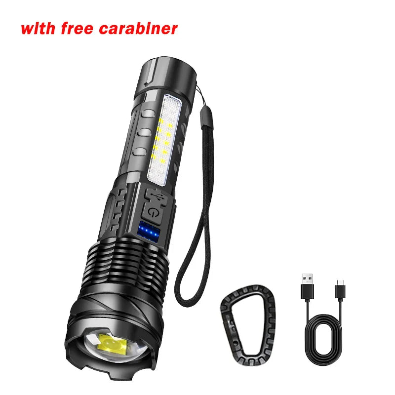 Powerful Flashlights Type C Rechargeable Zoom Torch Light High Power LED Flashlight Built-in Battery For Camping Emergency Lamp