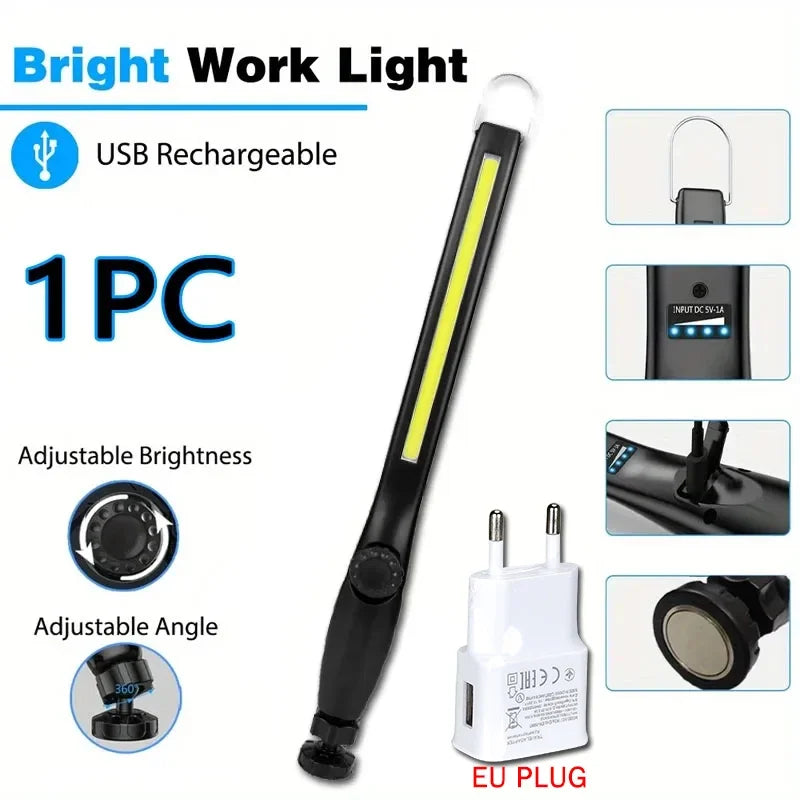 Multifunctional COB Flashlight With Magnetic USB Rechargeable LED Work Lights Stepless Dimming Emergency Car Repair Flashlights