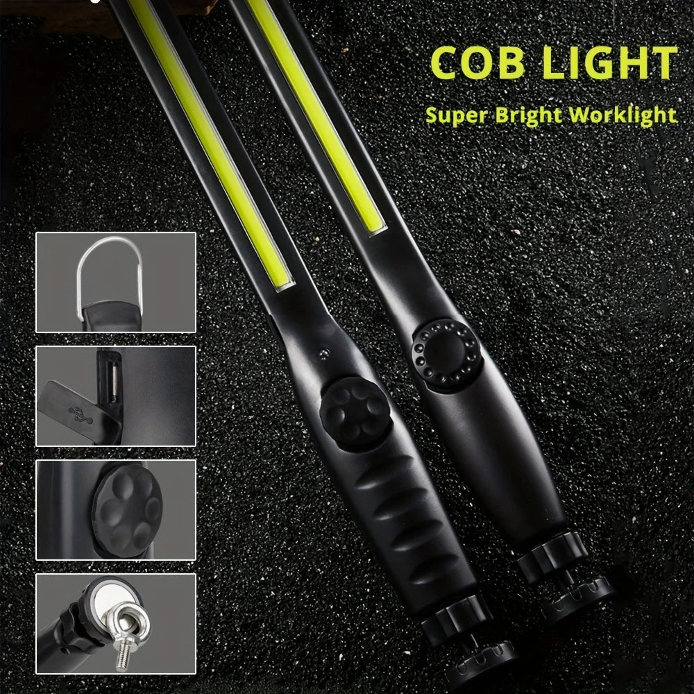 Multifunctional COB Flashlight With Magnetic USB Rechargeable LED Work Lights Stepless Dimming Emergency Car Repair Flashlights