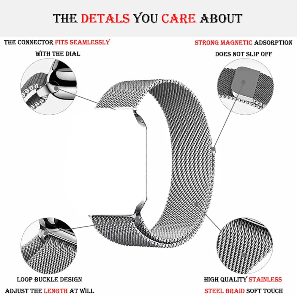 Stainless steel metallic Milan strap suitable for Apple Watch series 987654321 men and women to replace mesh strap