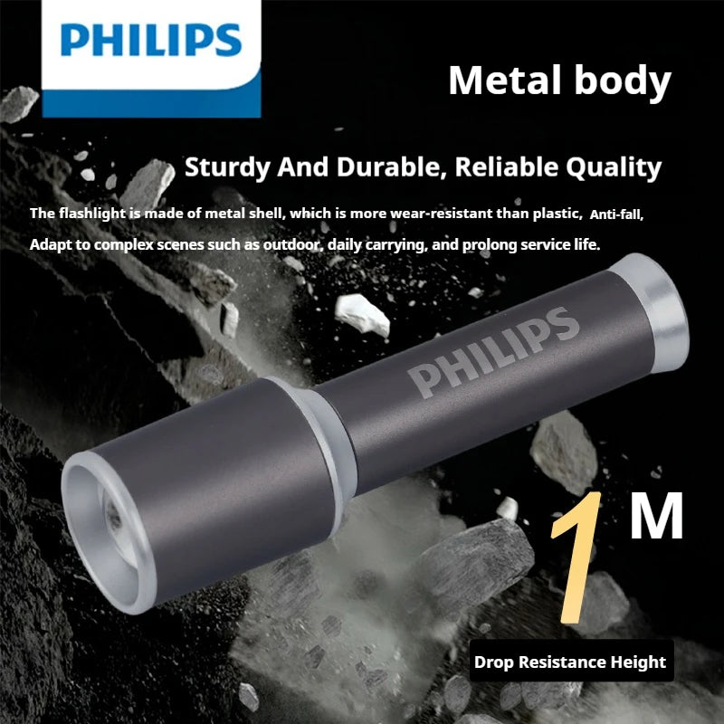 2025 New Philips SFL2251 EDC Fashionable Aluminum Flashlight Replaceable Battery Zoomable Mini Size Suitable for Outdoor Camping