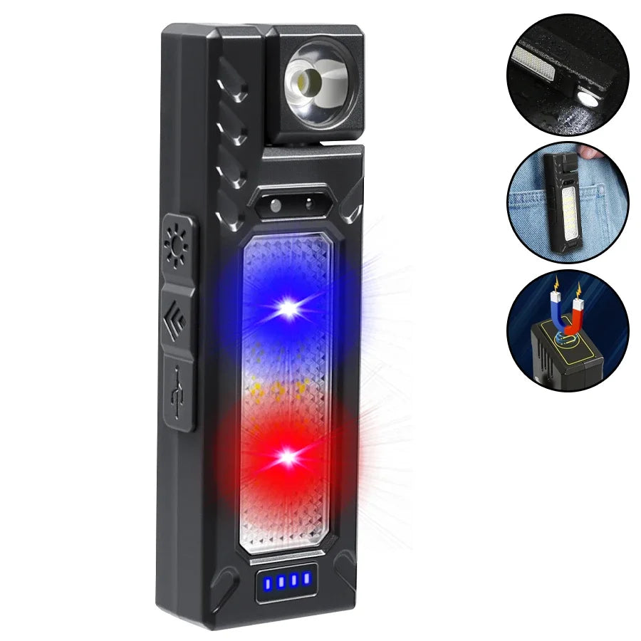 MINI USB Rechargeable LED Flashlight Portable Tail magnet flashlight Super Bright Camping Lantern Side COB emergency light