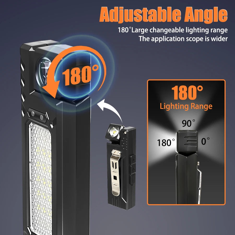 MINI USB Rechargeable LED Flashlight Portable Tail magnet flashlight Super Bright Camping Lantern Side COB emergency light