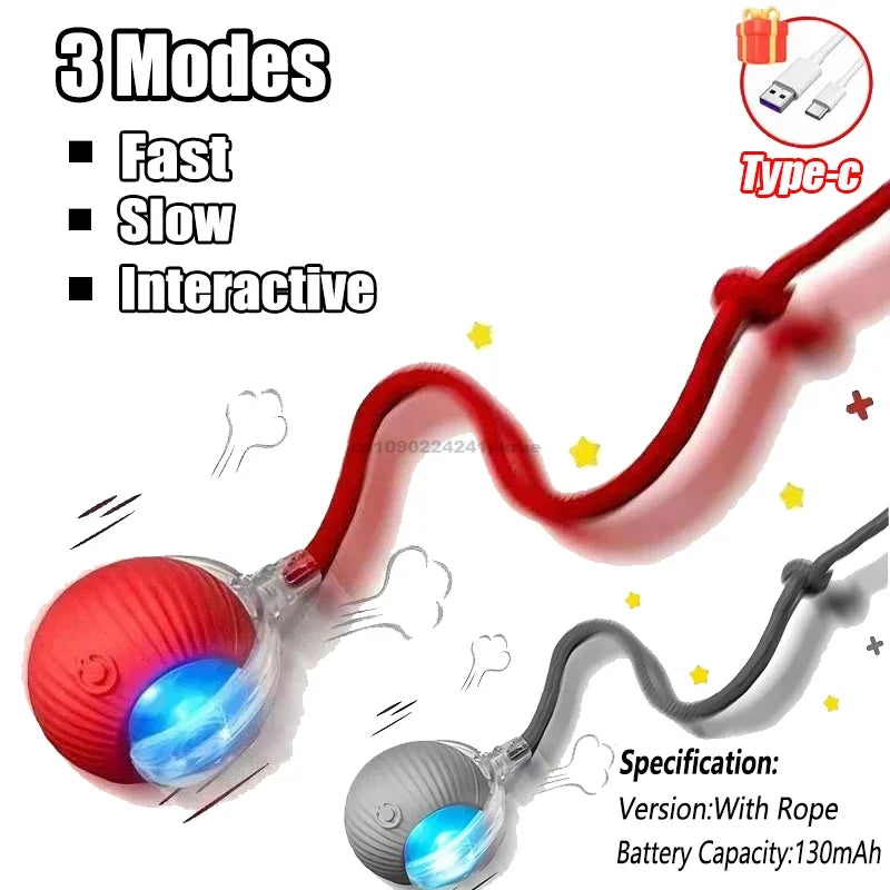 Cat Interactive Ball Toy Automatic Rolling Ball Faux Tail Rechargeable Pet Electric Toy Dog Cat Training Imitate Mouse Products