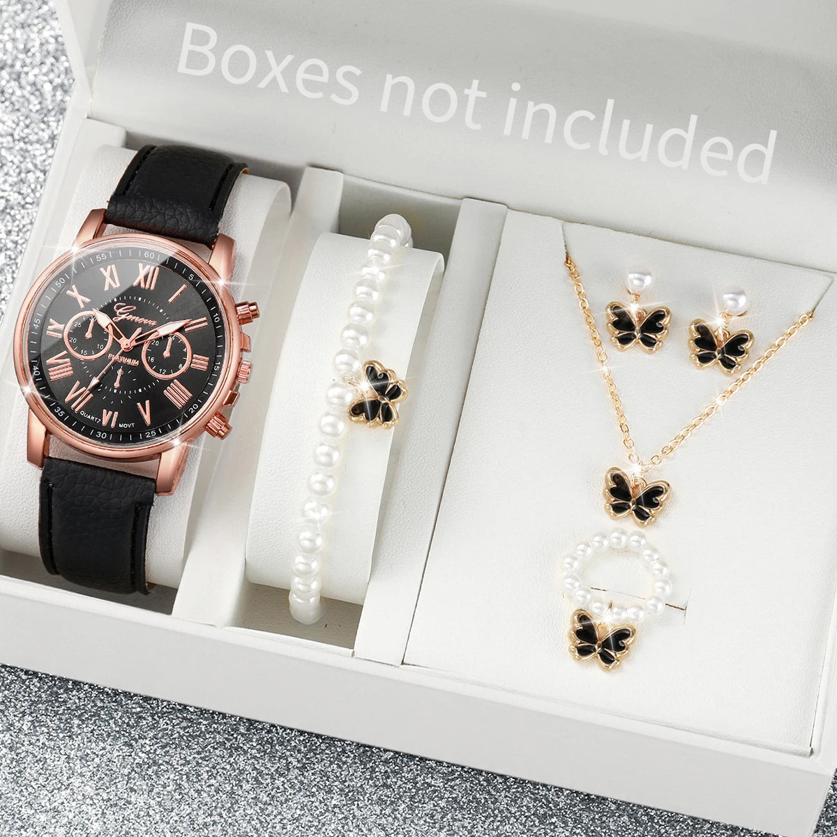 5/6PCS Luxury Women Watches Jewelry Set Fashion Roma Dial Ladies Leather Band Quartz Watch Relogios Feminino（Without Box）