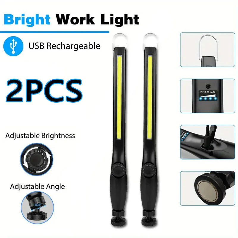 Multifunctional COB Flashlight With Magnetic USB Rechargeable LED Work Lights Stepless Dimming Emergency Car Repair Flashlights