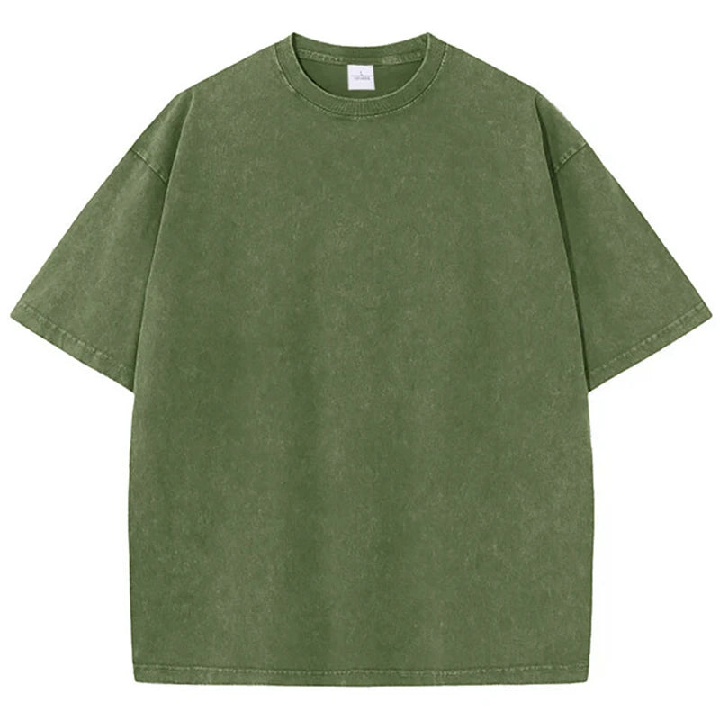 Men's Summer T-shirt 230G Heavy Cotton Vintage Washed T-Shirts Oversized Short Sleeve Loose Streetwear Short Sleeve Tops Tee