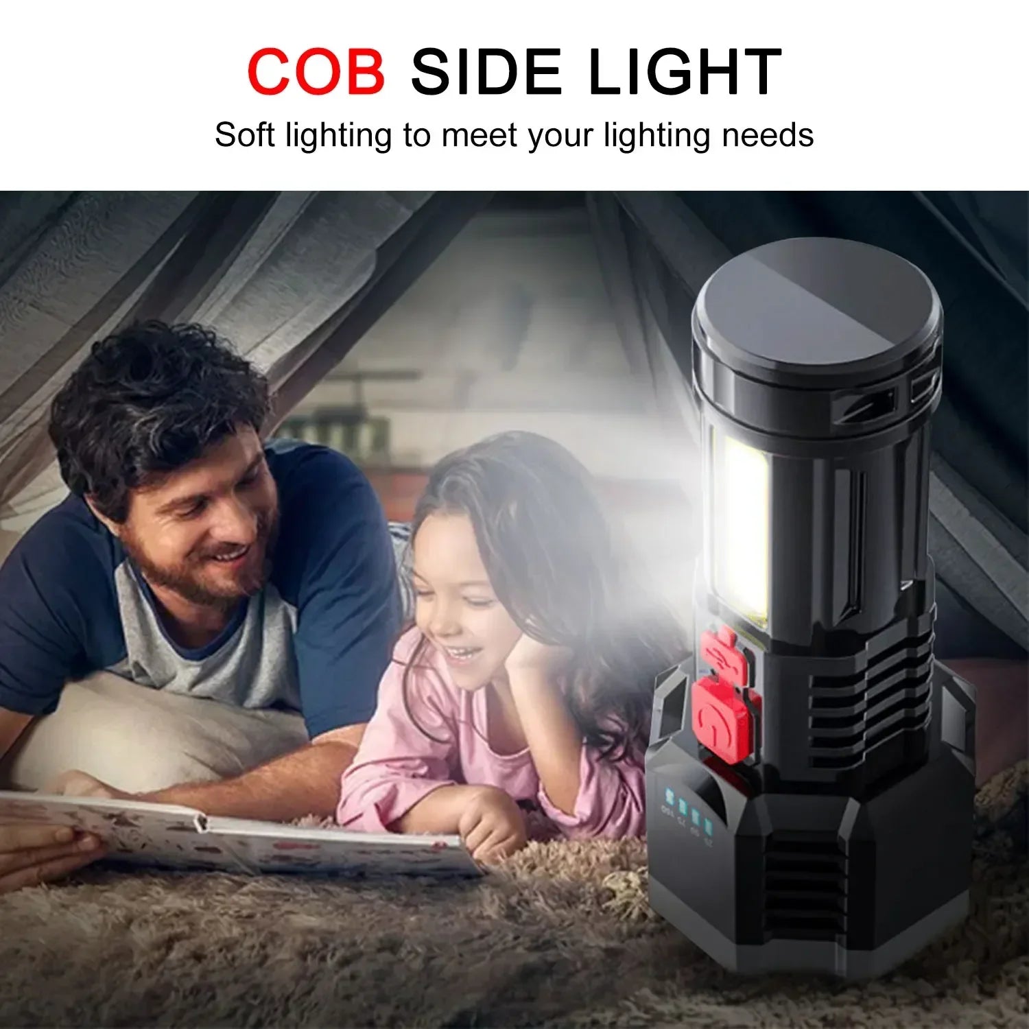 5LED High Power Led Flashlights Rechargeable Camping Spotlight with Side Light 3 Lighting Modes for Camping Adventure Outdoor