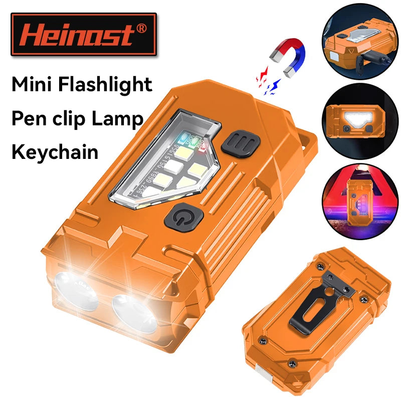 Mini Keychain EDC Flashlight Rechargeable Magnetic Torch Super Bright Pocket LED Torch Pen Clip Headlamp Outdoor Fishing Lamp