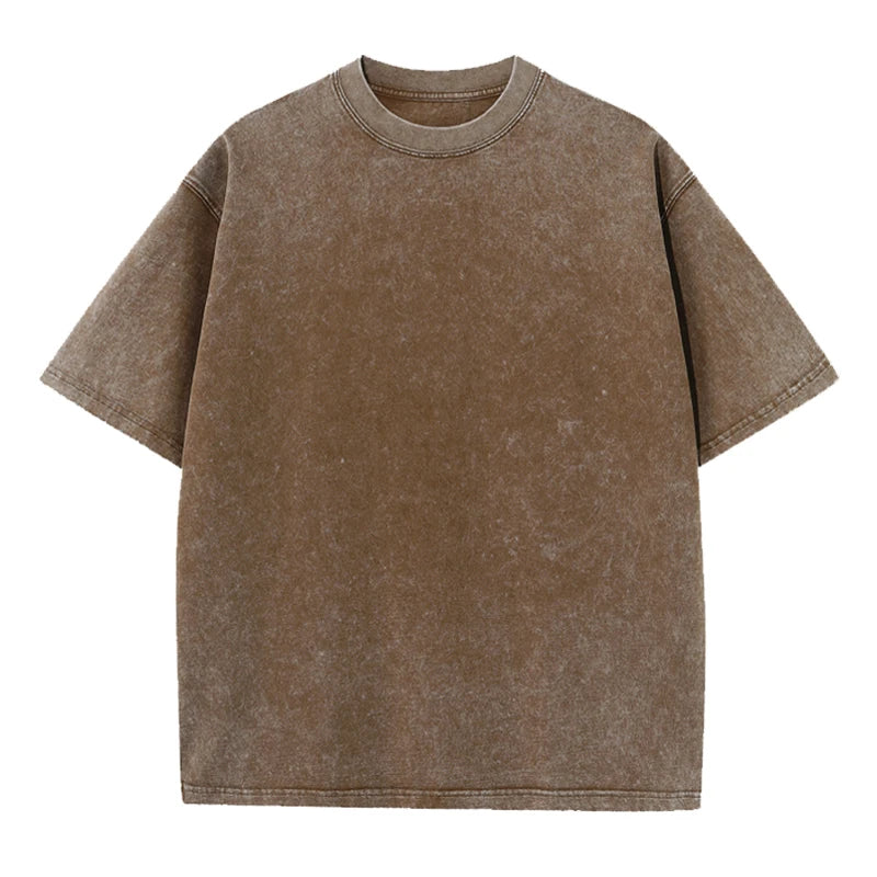 Men's Summer T-shirt 230G Heavy Cotton Vintage Washed T-Shirts Oversized Short Sleeve Loose Streetwear Short Sleeve Tops Tee