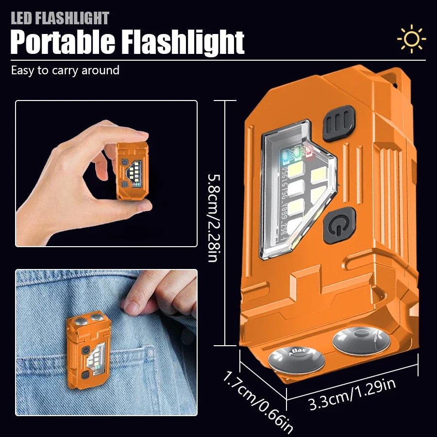 Mini Keychain EDC Flashlight Rechargeable Magnetic Torch Super Bright Pocket LED Torch Pen Clip Headlamp Outdoor Fishing Lamp