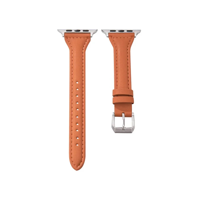 Slim leather strap for Apple Watch band ultra-2 49mm series 7 8 9 41mm/45mm 38mm/42mm Wrist bracelet iWatch SE 6 5 4 3 40mm/44mm