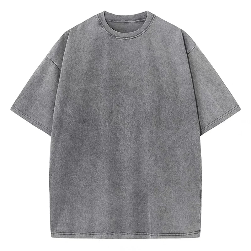 Men's Summer T-shirt 230G Heavy Cotton Vintage Washed T-Shirts Oversized Short Sleeve Loose Streetwear Short Sleeve Tops Tee