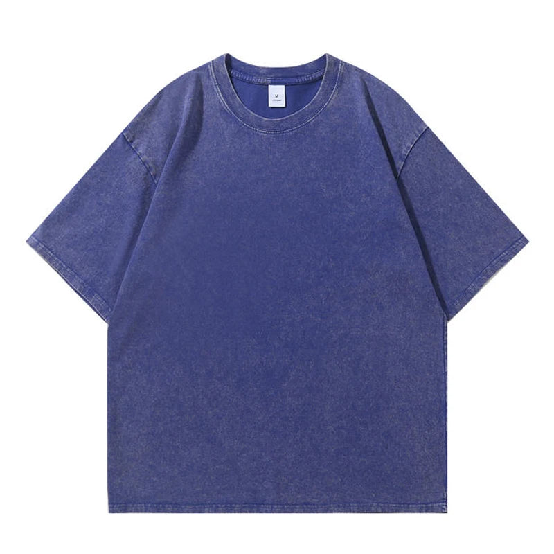 Men's Summer T-shirt 230G Heavy Cotton Vintage Washed T-Shirts Oversized Short Sleeve Loose Streetwear Short Sleeve Tops Tee
