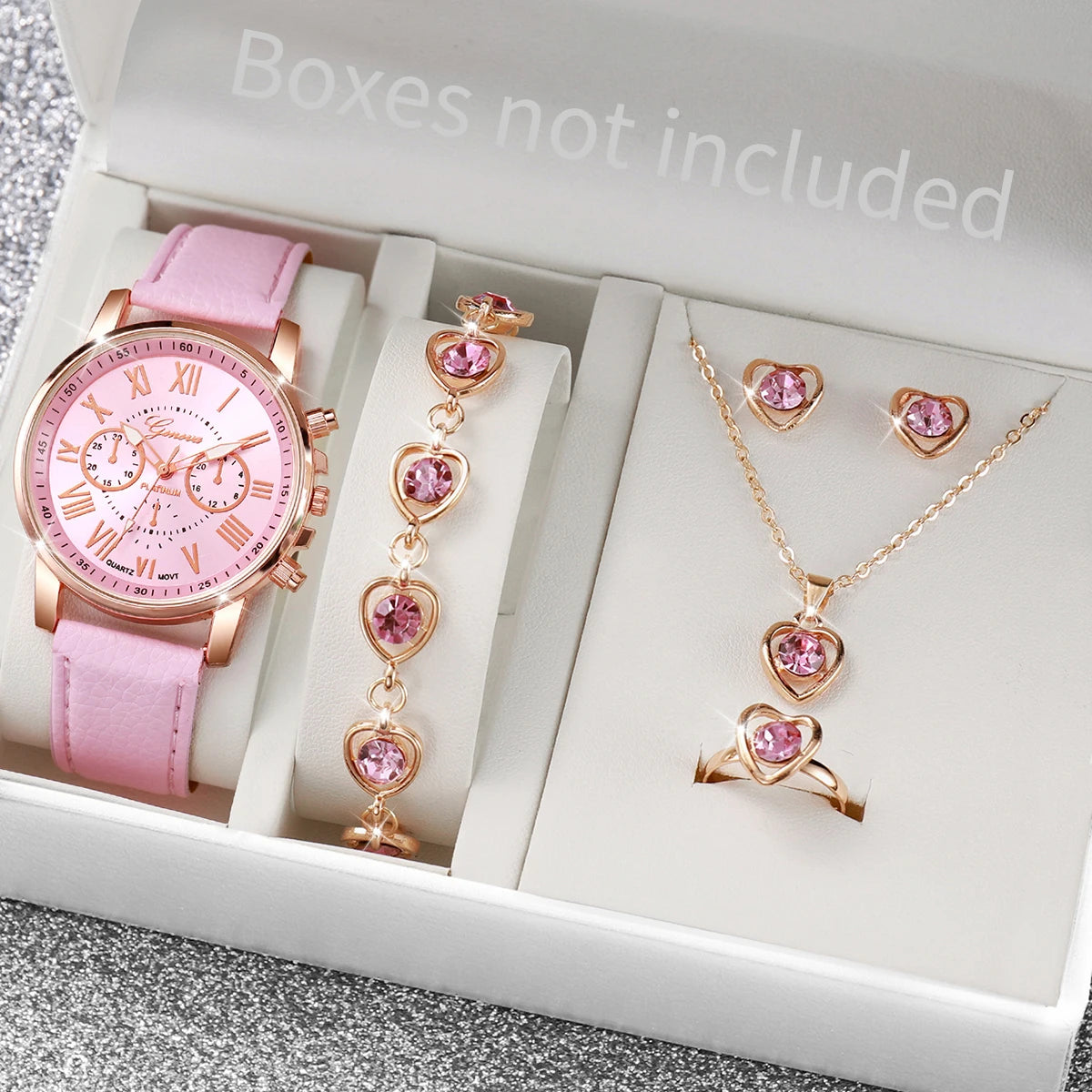5/6PCS Luxury Women Watches Jewelry Set Fashion Roma Dial Ladies Leather Band Quartz Watch Relogios Feminino（Without Box）
