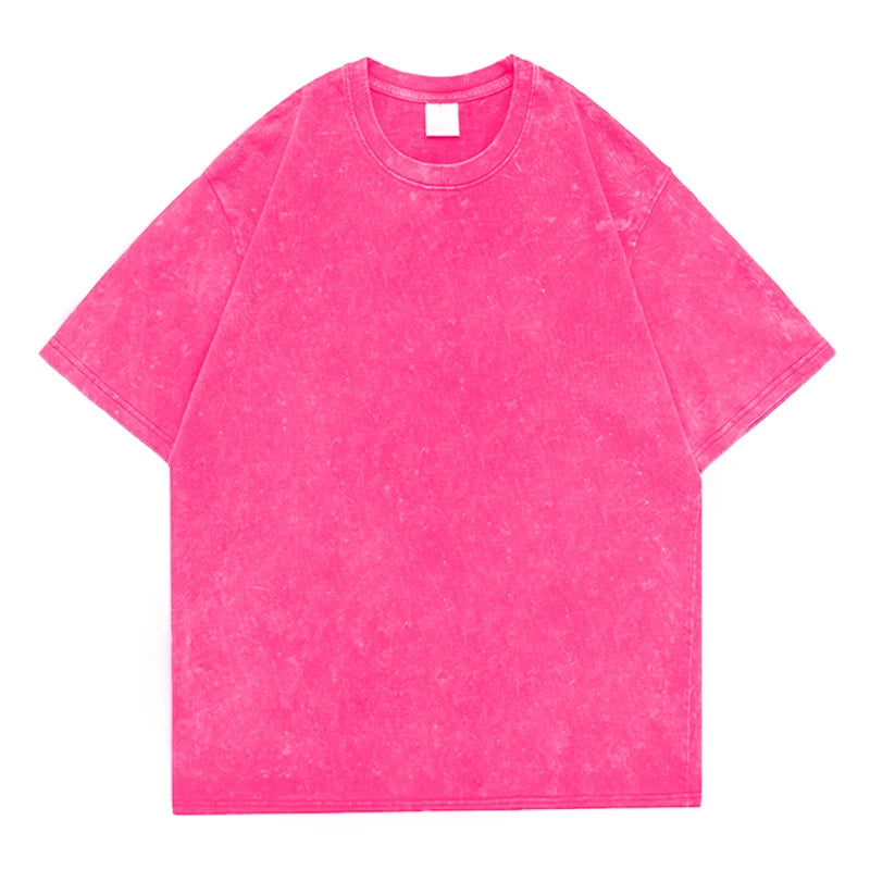 Men's Summer T-shirt 230G Heavy Cotton Vintage Washed T-Shirts Oversized Short Sleeve Loose Streetwear Short Sleeve Tops Tee